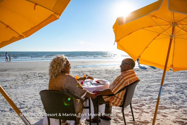 Pink Shell Beach Resort & Marina Florida Couple on beach 31Aug22