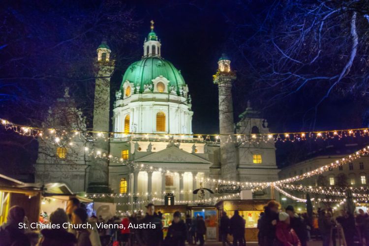 Vienna, Austria, St. Charles Church Danube Christmas 12Sep22