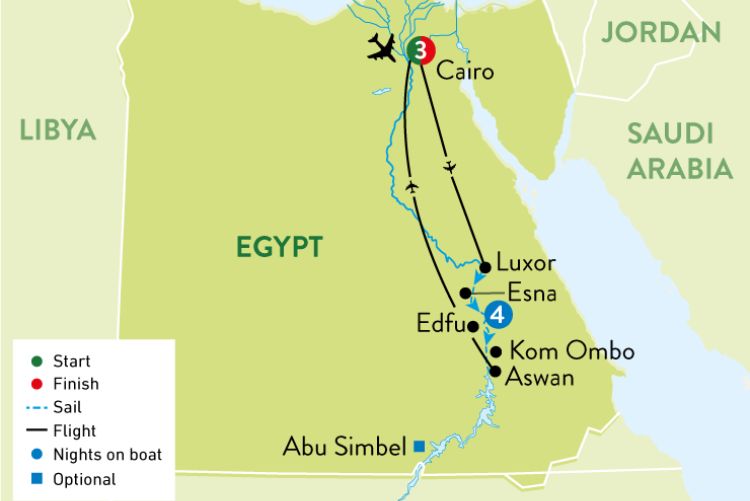 Map Treasures of Egypt 8 Day Tour 12Jan23